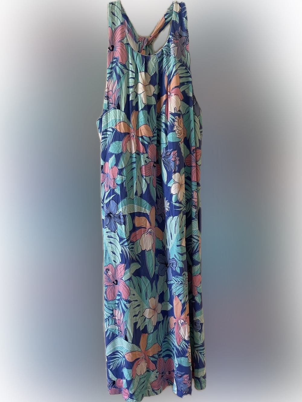Tori Richard Periwinkle Blue Floral Mini Dress/Coverup with Pink & Mint Accents